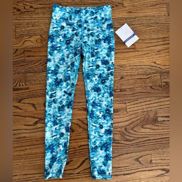 NWT New ATHLETE Girls High Rise Chit Chat Legging Tight Aqua Floral M or XXL - Picture 4 of 9